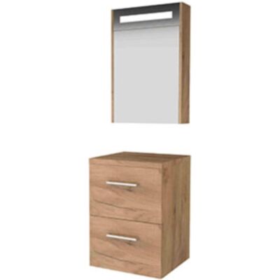 Basic Line Basic-Line Premium 46 Badkamermeubelset - 50 x 46 cm - Met Grepen - 2 Lades - Wastafelblad - Spiegelkast met LED Verlichting - Whisky Oak Basic Line Basic-Line Premium 46 Badkamermeubelset - 50 x 46 cm - Met Grepen - 2 Lades - Wastafelblad - Spiegelkast met LED Verlichting - Whisky Oak