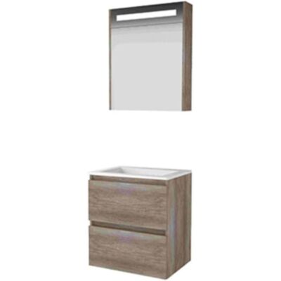 Basic Line Basic-Line Premium 46 Badkamermeubelset - 60 x 46 cm - Greeploos - 2 Lades - Acryl Wastafel - 1 Kraangat - Spiegelkast met LED Verlichting - Scotch Oak Basic Line Basic-Line Premium 46 Badkamermeubelset - 60 x 46 cm - Greeploos - 2 Lades - Acryl Wastafel - 1 Kraangat - Spiegelkast met LED Verlichting - Scotch Oak