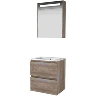Basic Line Basic-Line Premium 46 Badkamermeubelset - 60 x 46 cm - Greeploos - 2 Lades - Keramische Wastafel - 1 Kraangat - Spiegelkast met LED Verlichting - Scotch Oak Basic Line Basic-Line Premium 46 Badkamermeubelset - 60 x 46 cm - Greeploos - 2 Lades - Keramische Wastafel - 1 Kraangat - Spiegelkast met LED Verlichting - Scotch Oak