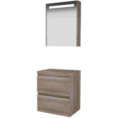 Basic Line Basic-Line Premium 46 Badkamermeubelset - 60 x 46 cm - Greeploos - 2 Lades - Wastafelblad - Spiegelkast met LED Verlichting - Scotch Oak Basic Line Basic-Line Premium 46 Badkamermeubelset - 60 x 46 cm - Greeploos - 2 Lades - Wastafelblad - Spiegelkast met LED Verlichting - Scotch Oak