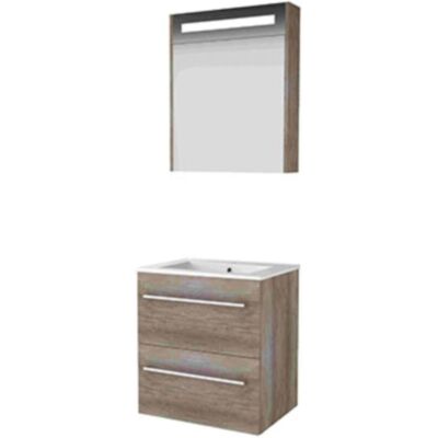 Basic Line Basic-Line Premium 46 Badkamermeubelset - 60 x 46 cm - Met Grepen - 2 Lades - Keramische Wastafel - 1 Kraangat - Spiegelkast met LED Verlichting - Scotch Oak Basic Line Basic-Line Premium 46 Badkamermeubelset - 60 x 46 cm - Met Grepen - 2 Lades - Keramische Wastafel - 1 Kraangat - Spiegelkast met LED Verlichting - Scotch Oak
