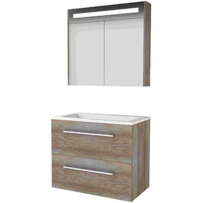 Basic Line Basic-Line Premium 46 Badkamermeubelset - 80 x 46 cm - Met Grepen - 2 Lades - Acryl Wastafel - Zonder Kraangat - Spiegelkast met LED Verlichting - Scotch Oak Basic Line Basic-Line Premium 46 Badkamermeubelset - 80 x 46 cm - Met Grepen - 2 Lades - Acryl Wastafel - Zonder Kraangat - Spiegelkast met LED Verlichting - Scotch Oak