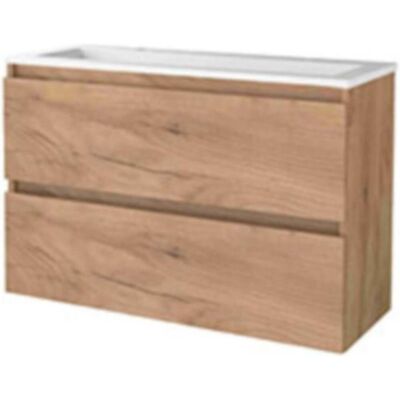 Basic Line Basic-Line Start 39 Badkamermeubelset - Ondiep - 100 x 39 cm - Greeploos - 2 Lades - Acryl Wastafel - 2 Kraangaten - Whisky Oak Basic Line Basic-Line Start 39 Badkamermeubelset - Ondiep - 100 x 39 cm - Greeploos - 2 Lades - Acryl Wastafel - 2 Kraangaten - Whisky Oak
