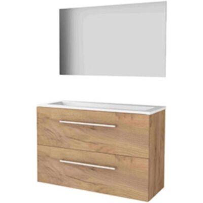 Basic Line Basic-Line Ultimate 39 Badkamermeubelset - Ondiep - 100 x 39 cm - Met Grepen - 2 Lades - Acryl Wastafel - Zonder Kraangat - Spiegel met Indirecte LED Verlichting - Whisky Oak Basic Line Basic-Line Ultimate 39 Badkamermeubelset - Ondiep - 100 x 39 cm - Met Grepen - 2 Lades - Acryl Wastafel - Zonder Kraangat - Spiegel met Indirecte LED Verlichting - Whisky Oak