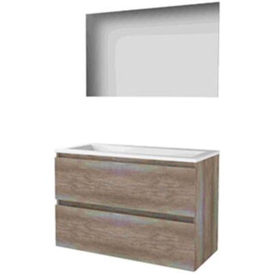 Basic Line Basic-Line Ultimate 46 Badkamermeubelset - 100 x 46 cm - Greeploos - 2 Lades - Acryl Wastafel - Zonder Kraangat - Spiegel met Indirecte LED Verlichting - Scotch Oak Basic Line Basic-Line Ultimate 46 Badkamermeubelset - 100 x 46 cm - Greeploos - 2 Lades - Acryl Wastafel - Zonder Kraangat - Spiegel met Indirecte LED Verlichting - Scotch Oak