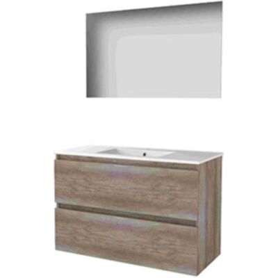 Basic Line Basic-Line Ultimate 46 Badkamermeubelset - 100 x 46 cm - Greeploos - 2 Lades - Keramische Wastafel - 1 Kraangat - Spiegel met Indirecte LED Verlichting - Scotch Oak Basic Line Basic-Line Ultimate 46 Badkamermeubelset - 100 x 46 cm - Greeploos - 2 Lades - Keramische Wastafel - 1 Kraangat - Spiegel met Indirecte LED Verlichting - Scotch Oak