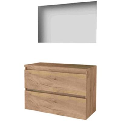 Basic Line Basic-Line Ultimate 46 Badkamermeubelset - 100 x 46 cm - Greeploos - 2 Lades - Wastafelblad - Spiegel met Indirecte LED Verlichting - Whisky Oak Basic Line Basic-Line Ultimate 46 Badkamermeubelset - 100 x 46 cm - Greeploos - 2 Lades - Wastafelblad - Spiegel met Indirecte LED Verlichting - Whisky Oak