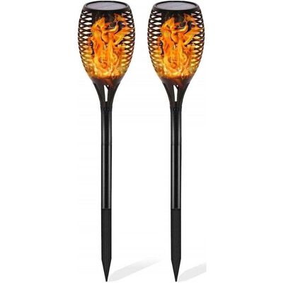 BES LED LED Solar Priklamp/Fakkel Tuinverlichting met Zonne-energie - Set 2 Stuks - Aptoza Torky - Dag en Nacht Sensor - Mat Zwart - Kunststof BES LED LED Solar Priklamp/Fakkel Tuinverlichting met Zonne-energie - Set 2 Stuks - Aptoza Torky - Dag en Nacht Sensor - Mat Zwart - Kunststof