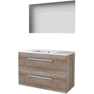 Basic Line Basic-Line Basic 46 Badkamermeubelset - 100 x 46 cm - Met Grepen - 2 Lades - Keramische Wastafel - 1 Kraangat - Spiegel - Scotch Oak Basic Line Basic-Line Basic 46 Badkamermeubelset - 100 x 46 cm - Met Grepen - 2 Lades - Keramische Wastafel - 1 Kraangat - Spiegel - Scotch Oak