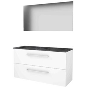 Basic Line Basic-Line Basic 46 Badkamermeubelset - 120 x 46 cm - Met Grepen - 2 Lades - Hardstenen Wastafel - 2 Kraangaten - Spiegel - Ice White Basic Line Basic-Line Basic 46 Badkamermeubelset - 120 x 46 cm - Met Grepen - 2 Lades - Hardstenen Wastafel - 2 Kraangaten - Spiegel - Ice White