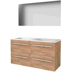 Basic Line Basic-Line Basic 46 Badkamermeubelset - 120 x 46 cm - Met Grepen - 4 Lades - Acryl Wastafel - Zonder Kraangat - Spiegel - Whisky Oak Basic Line Basic-Line Basic 46 Badkamermeubelset - 120 x 46 cm - Met Grepen - 4 Lades - Acryl Wastafel - Zonder Kraangat - Spiegel - Whisky Oak