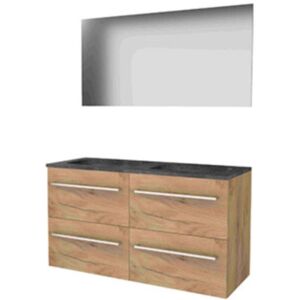 Basic Line Basic-Line Basic 46 Badkamermeubelset - 120 x 46 cm - Met Grepen - 4 Lades - Hardstenen Wastafel - 2 Kraangaten - Spiegel - Whisky Oak Basic Line Basic-Line Basic 46 Badkamermeubelset - 120 x 46 cm - Met Grepen - 4 Lades - Hardstenen Wastafel - 2 Kraangaten - Spiegel - Whisky Oak
