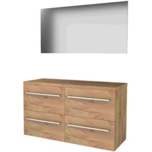 Basic Line Basic-Line Basic 46 Badkamermeubelset - 120 x 46 cm - Met Grepen - 4 Lades - Wastafelblad - Spiegel - Whisky Oak Basic Line Basic-Line Basic 46 Badkamermeubelset - 120 x 46 cm - Met Grepen - 4 Lades - Wastafelblad - Spiegel - Whisky Oak