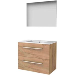 Basic Line Basic-Line Basic 46 Badkamermeubelset - 80 x 46 cm - Met Grepen - 2 Lades - Keramische Wastafel - 1 Kraangat - Spiegel - Whisky Oak Basic Line Basic-Line Basic 46 Badkamermeubelset - 80 x 46 cm - Met Grepen - 2 Lades - Keramische Wastafel - 1 Kraangat - Spiegel - Whisky Oak
