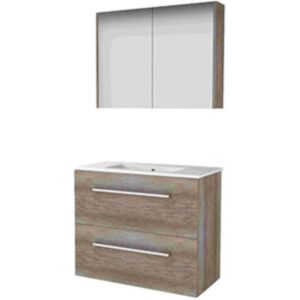 Basic Line Basic-Line Comfort 39 Badkamermeubelset - Ondiep - 80 x 39 cm - Met Grepen - 2 Lades - Keramische Wastafel - 1 Kraangat - Spiegelkast - Scotch Oak Basic Line Basic-Line Comfort 39 Badkamermeubelset - Ondiep - 80 x 39 cm - Met Grepen - 2 Lades - Keramische Wastafel - 1 Kraangat - Spiegelkast - Scotch Oak