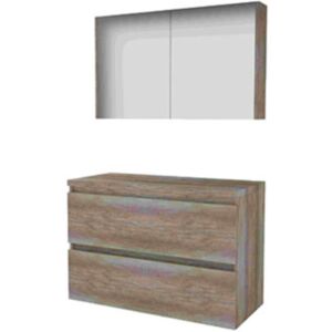 Basic Line Basic-Line Comfort 46 Badkamermeubelset - 100 x 46 cm - Greeploos - 2 Lades - Wastafelblad - Spiegelkast - Scotch Oak Basic Line Basic-Line Comfort 46 Badkamermeubelset - 100 x 46 cm - Greeploos - 2 Lades - Wastafelblad - Spiegelkast - Scotch Oak