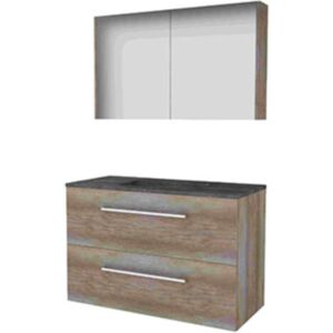 Basic Line Basic-Line Comfort 46 Badkamermeubelset - 100 x 46 cm - Met Grepen - 2 Lades - Hardstenen Wastafel - Zonder Kraangat - Spiegelkast - Scotch Oak Basic Line Basic-Line Comfort 46 Badkamermeubelset - 100 x 46 cm - Met Grepen - 2 Lades - Hardstenen Wastafel - Zonder Kraangat - Spiegelkast - Scotch Oak
