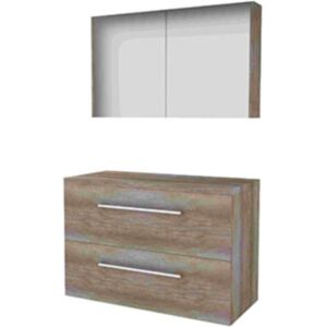 Basic Line Basic-Line Comfort 46 Badkamermeubelset - 100 x 46 cm - Met Grepen - 2 Lades - Wastafelblad - Spiegelkast - Scotch Oak Basic Line Basic-Line Comfort 46 Badkamermeubelset - 100 x 46 cm - Met Grepen - 2 Lades - Wastafelblad - Spiegelkast - Scotch Oak