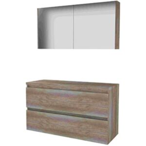 Basic Line Basic-Line Comfort 46 Badkamermeubelset - 120 x 46 cm - Greeploos - 2 Lades - Wastafelblad - Spiegelkast - Scotch Oak Basic Line Basic-Line Comfort 46 Badkamermeubelset - 120 x 46 cm - Greeploos - 2 Lades - Wastafelblad - Spiegelkast - Scotch Oak