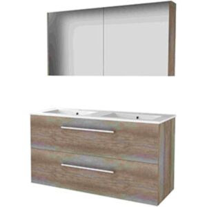 Basic Line Basic-Line Comfort 46 Badkamermeubelset - 120 x 46 cm - Met Grepen - 2 Lades - Keramische Wastafel - 2 Kraangaten - Spiegelkast - Scotch Oak Basic Line Basic-Line Comfort 46 Badkamermeubelset - 120 x 46 cm - Met Grepen - 2 Lades - Keramische Wastafel - 2 Kraangaten - Spiegelkast - Scotch Oak