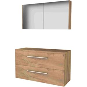 Basic Line Basic-Line Comfort 46 Badkamermeubelset - 120 x 46 cm - Met Grepen - 2 Lades - Wastafelblad - Spiegelkast - Whisky Oak Basic Line Basic-Line Comfort 46 Badkamermeubelset - 120 x 46 cm - Met Grepen - 2 Lades - Wastafelblad - Spiegelkast - Whisky Oak
