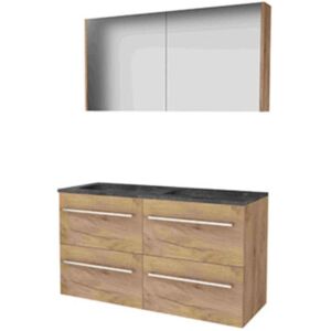 Basic Line Basic-Line Comfort 46 Badkamermeubelset - 120 x 46 cm - Met Grepen - 4 Lades - Hardstenen Wastafel - Zonder Kraangat - Spiegelkast - Whisky Oak Basic Line Basic-Line Comfort 46 Badkamermeubelset - 120 x 46 cm - Met Grepen - 4 Lades - Hardstenen Wastafel - Zonder Kraangat - Spiegelkast - Whisky Oak