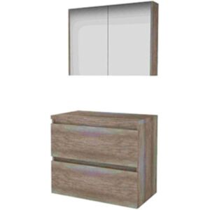 Basic Line Basic-Line Comfort 46 Badkamermeubelset - 80 x 46 cm - Greeploos - 2 Lades - Wastafelblad - Spiegelkast - Scotch Oak Basic Line Basic-Line Comfort 46 Badkamermeubelset - 80 x 46 cm - Greeploos - 2 Lades - Wastafelblad - Spiegelkast - Scotch Oak