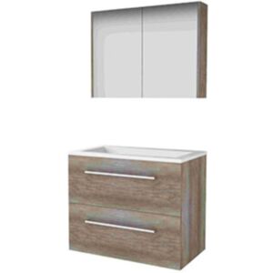 Basic Line Basic-Line Comfort 46 Badkamermeubelset - 80 x 46 cm - Met Grepen - 2 Lades - Acryl Wastafel - Zonder Kraangat - Spiegelkast - Scotch Oak Basic Line Basic-Line Comfort 46 Badkamermeubelset - 80 x 46 cm - Met Grepen - 2 Lades - Acryl Wastafel - Zonder Kraangat - Spiegelkast - Scotch Oak