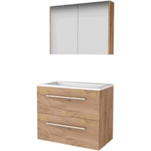 Basic Line Basic-Line Comfort 46 Badkamermeubelset - 80 x 46 cm - Met Grepen - 2 Lades - Acryl Wastafel - Zonder Kraangat - Spiegelkast - Whisky Oak Basic Line Basic-Line Comfort 46 Badkamermeubelset - 80 x 46 cm - Met Grepen - 2 Lades - Acryl Wastafel - Zonder Kraangat - Spiegelkast - Whisky Oak