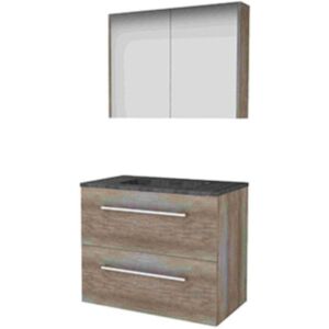 Basic Line Basic-Line Comfort 46 Badkamermeubelset - 80 x 46 cm - Met Grepen - 2 Lades - Hardstenen Wastafel - Zonder Kraangat - Spiegelkast - Scotch Oak Basic Line Basic-Line Comfort 46 Badkamermeubelset - 80 x 46 cm - Met Grepen - 2 Lades - Hardstenen Wastafel - Zonder Kraangat - Spiegelkast - Scotch Oak