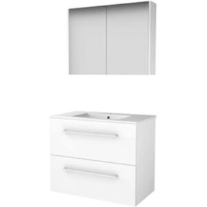 Basic Line Basic-Line Comfort 46 Badkamermeubelset - 80 x 46 cm - Met Grepen - 2 Lades - Keramische Wastafel - 1 Kraangat - Spiegelkast - Ice White Basic Line Basic-Line Comfort 46 Badkamermeubelset - 80 x 46 cm - Met Grepen - 2 Lades - Keramische Wastafel - 1 Kraangat - Spiegelkast - Ice White