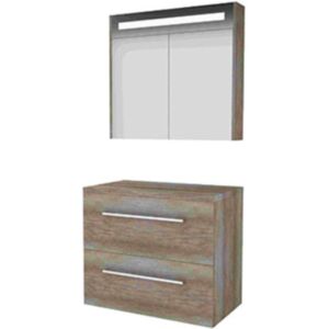 Basic Line Basic-Line Comfort 46 Badkamermeubelset - 80 x 46 cm - Met Grepen - 2 Lades - Wastafelblad - Spiegelkast - Scotch Oak Basic Line Basic-Line Comfort 46 Badkamermeubelset - 80 x 46 cm - Met Grepen - 2 Lades - Wastafelblad - Spiegelkast - Scotch Oak