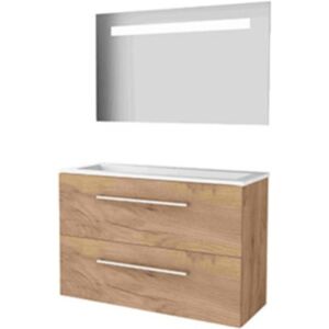 Basic Line Basic-Line Economic 39 Badkamermeubelset - Ondiep - 100 x 39 cm - Met Grepen - 2 Lades - Acryl Wastafel - 1 Kraangat - Spiegel met LED Verlichting - Whisky Oak Basic Line Basic-Line Economic 39 Badkamermeubelset - Ondiep - 100 x 39 cm - Met Grepen - 2 Lades - Acryl Wastafel - 1 Kraangat - Spiegel met LED Verlichting - Whisky Oak