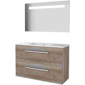 Basic Line Basic-Line Economic 39 Badkamermeubelset - Ondiep - 100 x 39 cm - Met Grepen - 2 Lades - Keramische Wastafel - 1 Kraangat - Spiegel met LED Verlichting - Scotch Oak Basic Line Basic-Line Economic 39 Badkamermeubelset - Ondiep - 100 x 39 cm - Met Grepen - 2 Lades - Keramische Wastafel - 1 Kraangat - Spiegel met LED Verlichting - Scotch Oak