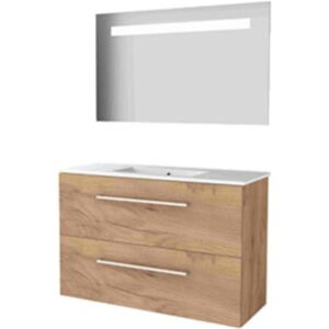 Basic Line Basic-Line Economic 39 Badkamermeubelset - Ondiep - 100 x 39 cm - Met Grepen - 2 Lades - Keramische Wastafel - 1 Kraangat - Spiegel met LED Verlichting - Whisky Oak Basic Line Basic-Line Economic 39 Badkamermeubelset - Ondiep - 100 x 39 cm - Met Grepen - 2 Lades - Keramische Wastafel - 1 Kraangat - Spiegel met LED Verlichting - Whisky Oak