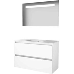 Basic Line Basic-Line Economic 46 Badkamermeubelset - 100 x 46 cm - Greeploos - 2 Lades - Keramische Wastafel - 1 Kraangat - Spiegel met LED Verlichting - Ice White Basic Line Basic-Line Economic 46 Badkamermeubelset - 100 x 46 cm - Greeploos - 2 Lades - Keramische Wastafel - 1 Kraangat - Spiegel met LED Verlichting - Ice White