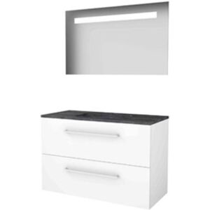 Basic Line Basic-Line Economic 46 Badkamermeubelset - 100 x 46 cm - Met Grepen - 2 Lades - Hardstenen Wastafel - 1 Kraangat - Spiegel met LED Verlichting - Ice White Basic Line Basic-Line Economic 46 Badkamermeubelset - 100 x 46 cm - Met Grepen - 2 Lades - Hardstenen Wastafel - 1 Kraangat - Spiegel met LED Verlichting - Ice White