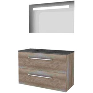 Basic Line Basic-Line Economic 46 Badkamermeubelset - 100 x 46 cm - Met Grepen - 2 Lades - Hardstenen Wastafel - Zonder Kraangat - Spiegel met LED Verlichting - Scotch Oak Basic Line Basic-Line Economic 46 Badkamermeubelset - 100 x 46 cm - Met Grepen - 2 Lades - Hardstenen Wastafel - Zonder Kraangat - Spiegel met LED Verlichting - Scotch Oak