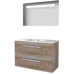 Basic Line Basic-Line Economic 46 Badkamermeubelset - 100 x 46 cm - Met Grepen - 2 Lades - Keramische Wastafel - 1 Kraangat - Spiegel met LED Verlichting - Scotch Oak Basic Line Basic-Line Economic 46 Badkamermeubelset - 100 x 46 cm - Met Grepen - 2 Lades - Keramische Wastafel - 1 Kraangat - Spiegel met LED Verlichting - Scotch Oak