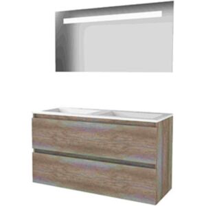 Basic Line Basic-Line Economic 46 Badkamermeubelset - 120 x 46 cm - Greeploos - 2 Lades - Acryl Wastafel - 2 Kraangaten - Spiegel met LED Verlichting - Scotch Oak Basic Line Basic-Line Economic 46 Badkamermeubelset - 120 x 46 cm - Greeploos - 2 Lades - Acryl Wastafel - 2 Kraangaten - Spiegel met LED Verlichting - Scotch Oak