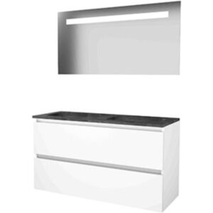 Basic Line Basic-Line Economic 46 Badkamermeubelset - 120 x 46 cm - Greeploos - 2 Lades - Hardstenen Wastafel - Zonder Kraangat - Spiegel met LED Verlichting - Ice White Basic Line Basic-Line Economic 46 Badkamermeubelset - 120 x 46 cm - Greeploos - 2 Lades - Hardstenen Wastafel - Zonder Kraangat - Spiegel met LED Verlichting - Ice White