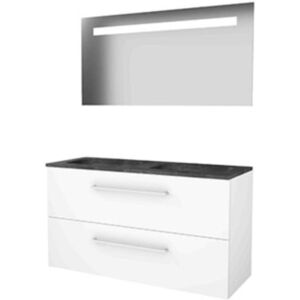 Basic Line Basic-Line Economic 46 Badkamermeubelset - 120 x 46 cm - Met Grepen - 2 Lades - Hardstenen Wastafel - 2 Kraangaten - Spiegel met LED Verlichting - Ice White Basic Line Basic-Line Economic 46 Badkamermeubelset - 120 x 46 cm - Met Grepen - 2 Lades - Hardstenen Wastafel - 2 Kraangaten - Spiegel met LED Verlichting - Ice White
