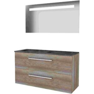 Basic Line Basic-Line Economic 46 Badkamermeubelset - 120 x 46 cm - Met Grepen - 2 Lades - Hardstenen Wastafel - 2 Kraangaten - Spiegel met LED Verlichting - Scotch Oak Basic Line Basic-Line Economic 46 Badkamermeubelset - 120 x 46 cm - Met Grepen - 2 Lades - Hardstenen Wastafel - 2 Kraangaten - Spiegel met LED Verlichting - Scotch Oak