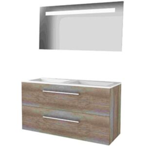 Basic Line Basic-Line Economic 46 Badkamermeubelset - 120 x 46 cm - Met Grepen - 4 Lades - Acryl Wastafel - 2 Kraangaten - Spiegel met LED Verlichting - Scotch Oak Basic Line Basic-Line Economic 46 Badkamermeubelset - 120 x 46 cm - Met Grepen - 4 Lades - Acryl Wastafel - 2 Kraangaten - Spiegel met LED Verlichting - Scotch Oak