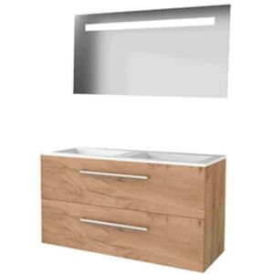 Basic Line Basic-Line Economic 46 Badkamermeubelset - 120 x 46 cm - Met Grepen - 4 Lades - Acryl Wastafel - 2 Kraangaten - Spiegel met LED Verlichting - Whisky Oak Basic Line Basic-Line Economic 46 Badkamermeubelset - 120 x 46 cm - Met Grepen - 4 Lades - Acryl Wastafel - 2 Kraangaten - Spiegel met LED Verlichting - Whisky Oak