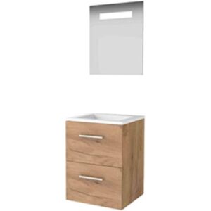 Basic Line Basic-Line Economic 46 Badkamermeubelset - 50 x 46 cm - Met Grepen - 2 Lades - Acryl Wastafel - 1 Kraangat - Spiegel met LED Verlichting - Whisky Oak Basic Line Basic-Line Economic 46 Badkamermeubelset - 50 x 46 cm - Met Grepen - 2 Lades - Acryl Wastafel - 1 Kraangat - Spiegel met LED Verlichting - Whisky Oak