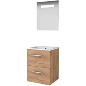 Basic Line Basic-Line Economic 46 Badkamermeubelset - 50 x 46 cm - Met Grepen - 2 Lades - Keramische Wastafel - 1 Kraangat - Spiegel met LED Verlichting - Whisky Oak Basic Line Basic-Line Economic 46 Badkamermeubelset - 50 x 46 cm - Met Grepen - 2 Lades - Keramische Wastafel - 1 Kraangat - Spiegel met LED Verlichting - Whisky Oak