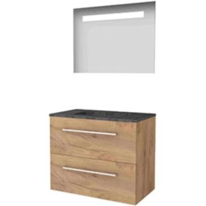 Basic Line Basic-Line Economic 46 Badkamermeubelset - 80 x 46 cm - Met Grepen - 2 Lades - Hardstenen Wastafel - Zonder Kraangat - Spiegel met LED Verlichting - Whisky Oak Basic Line Basic-Line Economic 46 Badkamermeubelset - 80 x 46 cm - Met Grepen - 2 Lades - Hardstenen Wastafel - Zonder Kraangat - Spiegel met LED Verlichting - Whisky Oak