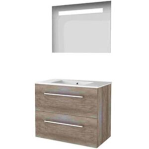 Basic Line Basic-Line Economic 46 Badkamermeubelset - 80 x 46 cm - Met Grepen - 2 Lades - Keramische Wastafel - 1 Kraangat - Spiegel met LED Verlichting - Scotch Oak Basic Line Basic-Line Economic 46 Badkamermeubelset - 80 x 46 cm - Met Grepen - 2 Lades - Keramische Wastafel - 1 Kraangat - Spiegel met LED Verlichting - Scotch Oak