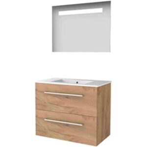 Basic Line Basic-Line Economic 46 Badkamermeubelset - 80 x 46 cm - Met Grepen - 2 Lades - Keramische Wastafel - 1 Kraangat - Spiegel met LED Verlichting - Whisky Oak Basic Line Basic-Line Economic 46 Badkamermeubelset - 80 x 46 cm - Met Grepen - 2 Lades - Keramische Wastafel - 1 Kraangat - Spiegel met LED Verlichting - Whisky Oak